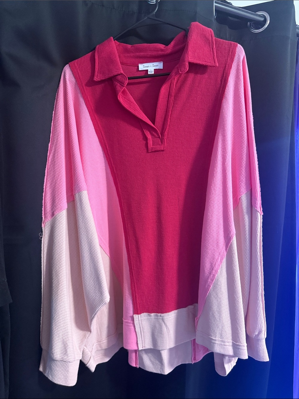 Sewn + Seen Pink Colorblock Waffle-Knit Polo Top